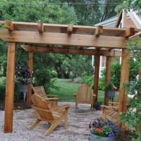 1706 Brick Seating Area Pergola Flagstone Steppers in Gravel Path