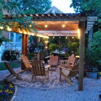 1716 Lighted Seating Area Pergola Brick Patio