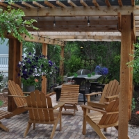 1726 Seating Area Pergola Brick Patio Gravel Walkway