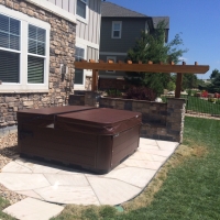1508G - Flagstone Patio With Arbor Stone Seat Wall With Back