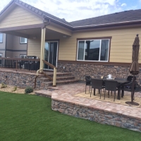 1607B - Multi Level Paver Patio Stone Veneer on Wall Turf Lawn