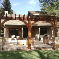 1508S - Arched Arbor Flagstone Patio Firepit Stone Column